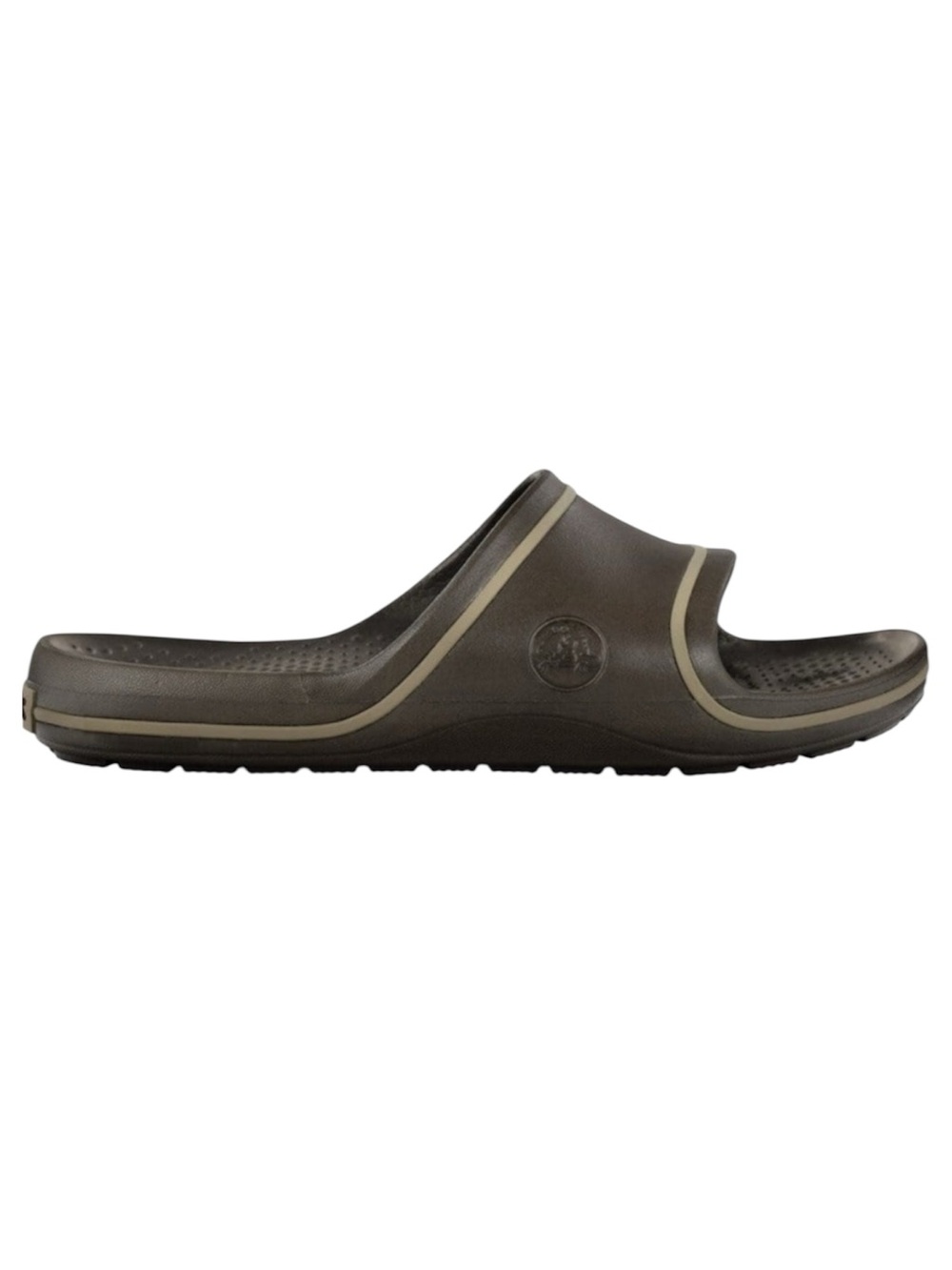 Crocs Men’s Size 11 Brown Crocband Slide Flip Sandals with Cream Stripe
